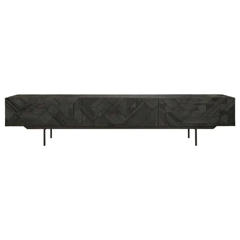 Varnished Teak Graphic Black Tv Unit Two Drawer
